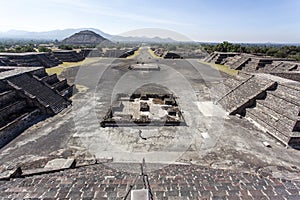 Plaza de la Luna square and the pyramid of the Sun Piramide del Sol in Teotihuacan, Mexico