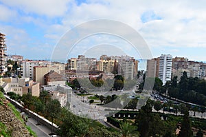Plaza de Toros de La Malagueta and City Landscape View from Mount Gibralfaro in MÃ¡laga, Spain