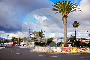 Plaza del Hierro roundabout in Playa del Ingles. Maspalomas area of Gran Canaria. Placed on the Avenida de Gran Canaria have a photo