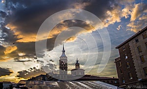 Plaza del Pilar. Zaragoza. Spain sunset