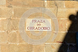 Plaza do Obradoiro street sign on Cathedrals wall. Santiago de Compostela, Sp photo