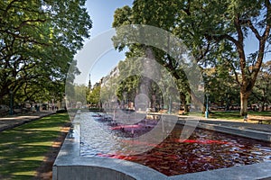 Plaza Independencia Independence Square fountain with red water like wine - Mendoza, Argentina - Mendoza, Argentina photo