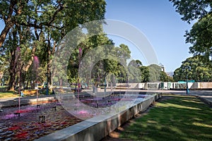 Plaza Independencia Independence Square fountain with red water like wine - Mendoza, Argentina - Mendoza, Argentina