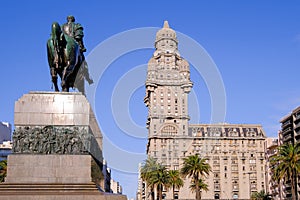 Plaza Independencia Square with monument of General Artigas and the Palacio Salvo in background, Montevideo, Uruguay photo