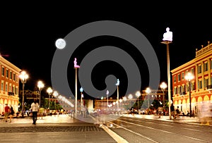 The Plaza Massena Square at night in Nice