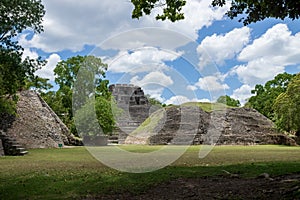 `Plaza A` with the Maya pyramid ruin `El Castillo` at the archeological site Xunantunich near San Ignacio, Belize