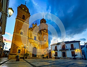 Plaza Mayor with the church of the Immaculate Conception at sunset in the Andalusian village of Velez Rubio, Almeria. photo