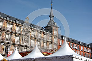 Plaza Mayor of Madrid with tents for Chinese New Year event