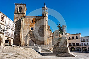 Plaza mayor of the monumental city of Trujillo, city of conquistadors, Spain.