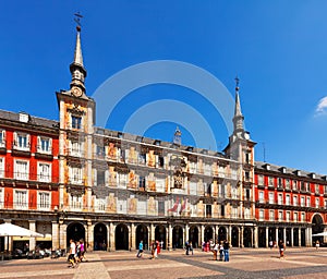 Plaza Mayor in sunny day. Madrid, Spain