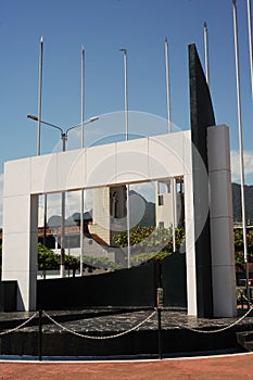 Plaza with monument and garden with flowers in the city of Tingo Maria, province of Leoncio Prado, region of Huanuco,19