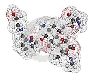 Plazomicin antibiotic drug molecule (aminoglycoside class). 3D rendering. Atoms are represented as spheres with conventional color photo