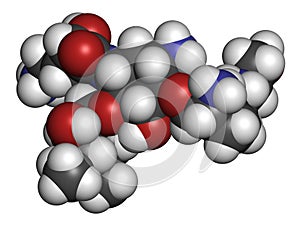 Plazomicin antibiotic drug molecule (aminoglycoside class). 3D rendering. Atoms are represented as spheres with conventional color photo