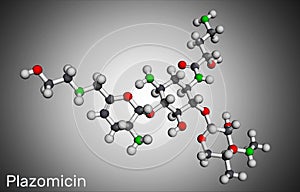 Plazomicin, molecule. It is aminoglycoside antibiotic used for urinary tract infections or pyelonephritis. Molecular photo
