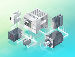 Plc industrial control systems 3d isometric