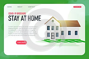 A plea stay at home during a pandemic of coronavirus covid 19. flat modern home, vector landing page template