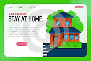 A plea stay at home during a pandemic of coronavirus covid 19. flat modern home, vector landing page template