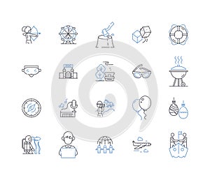 Pleasant leisure line icons collection. Relaxation, Serenity, Tranquility, Amusement, Joy, Bliss, Restfulness vector and photo