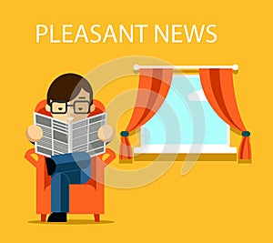 Pleasant news concept. Businessman reading