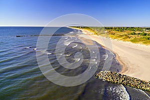 A pleasant seaside on a sunny day for walking. View from above