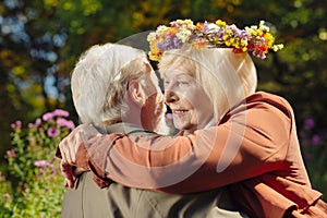 Pleasant senior couple being in love with each other