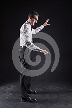 Pleasant smart man typing the text