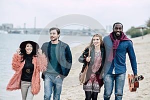 Pleasant stroll on river beach