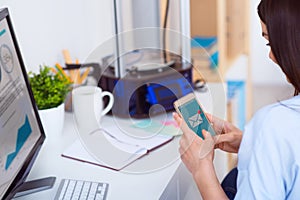 Pleasant woman using cellphone