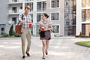 Pleasant young people having a walk