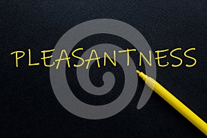 Pleasantness Yellow Pen with yellow text own rent at the black background