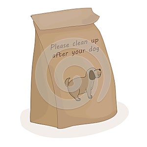 Please clean up after your dog. Paper package for a piece of shit. Vector pet.