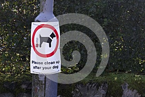 Please clean up after your dog sign on lamp post