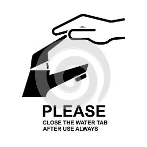 Please closed the water tab after usr always sign. Hand closed the tab for saving water icon isolated on background vector