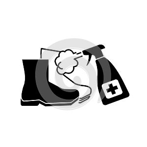 Please Disinfect You Boots Or Shoes Black Icon ,Vector Illustration, Isolate On White Background Label. EPS10