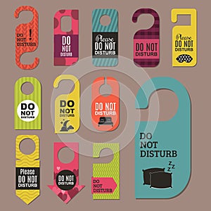 Please do not disturb hotel door quiet motel service room privacy concept vector card hang message .