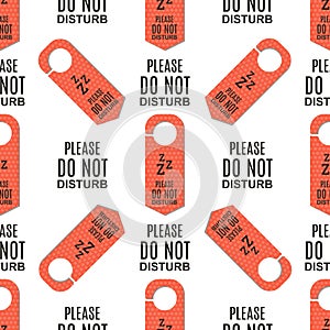 Please do not disturb hotel door quiet motel service room privacy seamless pattern vector card hang message .