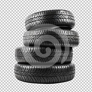 Tires Stacked Up Isolated on Transparent Background PNG photo