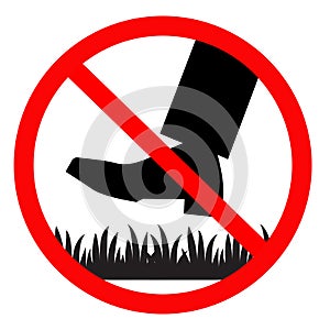 Please keep of the grass icon on white background. forbidden stepping on the garden sign. flat style