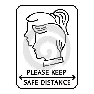 Please keep safe distance sign linear icon