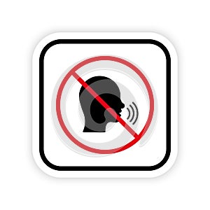 Please Keep Silence. Forbidden Speak Zone Red Round Sign. Man Talk Black Silhouette Icon. Ban Warning No Loud Noise