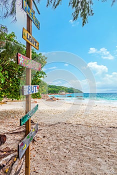 Please leave nothing but your footprints sign in Anse Lazio