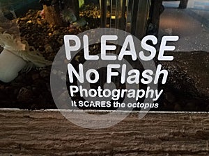 please no flash photography it scares the octopus sign on aquarium