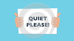 Please quiet sign hands holding, isolated on blue background. 4k motion design