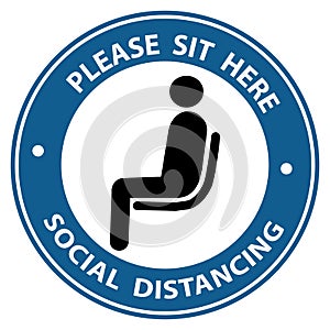 Please sit Here, Social distancing isolated vector design label for transport, shop, sticker, magazine photo