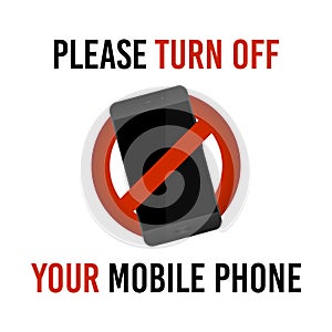 Please turn off your mobile phone, vector sign.