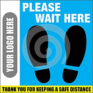 Please Wait Here Floor Decal | Thank You For Keeping A Safe Distance - Foot Print Guide