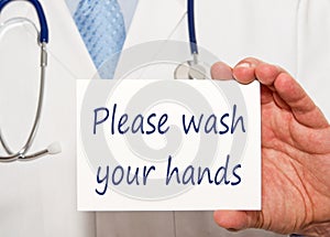 Please wash your hands sign with text