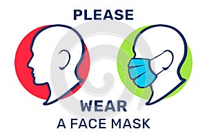 Please wear a face mask, vector illustration. Mask required, warning sign