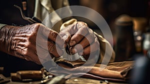 The hands of a cobbler. photo