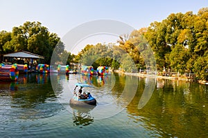 The pleasure boat in lake of the Red mountains park